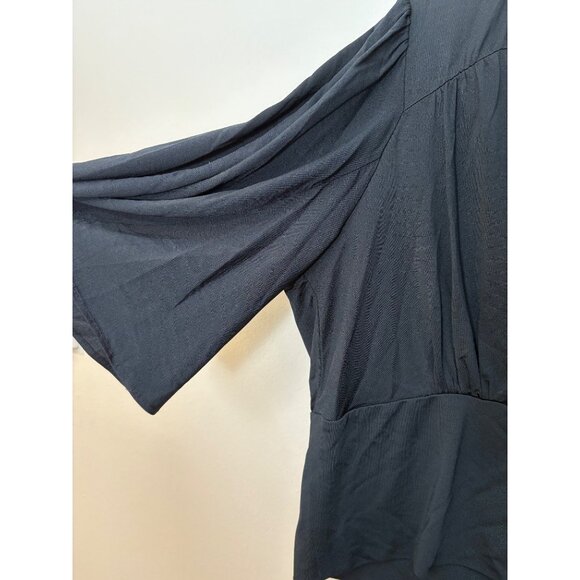 NEW Anthropologie Flutter-Sleeve Draped V-Neck Blouse Top Black Large Faux Wrap - Picture 7 of 12